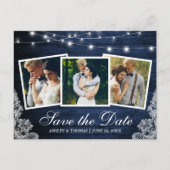 青い素朴木のライトレース3写真の日付を保存 インビテーションポストカード (正面)