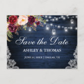 青い素朴木のライトJarsフローラ保存日付 案内ポストカード (正面)