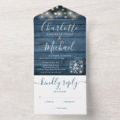 青い素朴木の弦のライトメイスンジャー結婚ズ オールインワン招待状 (内側)