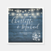 青い素朴木の弦のライトメイスンジャー結婚ズ スタンダードカクテルナプキン (正面)