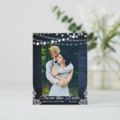 青い素朴木の文字列のライトレース日付を保存 ポストカード (スタンド正面)