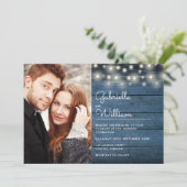 青い素朴木の文字列の光の写真結婚の 招待状 (スタンド正面)