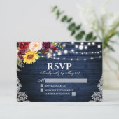 青い素朴木の糸ライトレースフローラ結婚 出欠カード (スタンド正面)