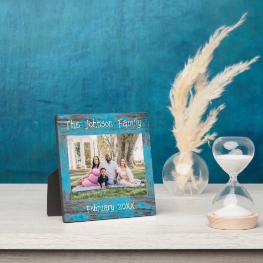 青い素朴木動揺しての名前フォトフレーム フォトプラーク (インサイチュ)