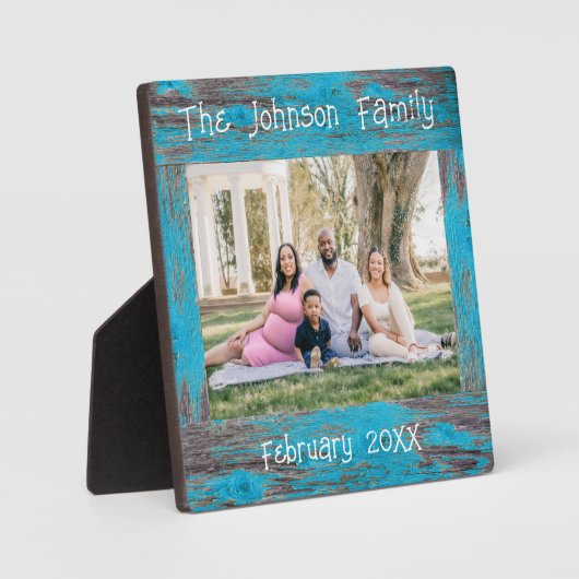 青い素朴木動揺しての名前フォトフレーム フォトプラーク (正面)