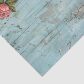 青い素朴木壁の切り離し上にピンクの花 薄葉紙 (詳細)