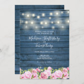 青い素朴木弦ライトフローラ結婚ズ 招待状 (正面/裏面)