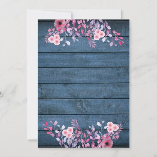 青い素朴木弦ライトフローラ結婚ズ 招待状 (裏面)