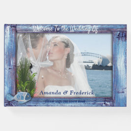 青い素朴木枠と魚 ゲストブック