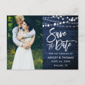 青い素朴木目の光源ブラシスクリプト日付を保存 ポストカード (正面)