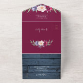 青い素朴木製のストリングライト |ブルゴーニュ結婚ーズ オールインワン招待状 (外側)