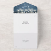 青い素朴木製ストリングライトQRコー結婚ド オールインワン招待状 (外側)