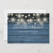 青い素朴木製ストリングラ結婚イトの詳細 招待状 (裏面)