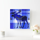 青い素朴格子窓の時計 スクエア壁時計 (ホーム)