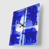 青い素朴格子縞が四角い壁の時計を支える スクエア壁時計 (傾斜)