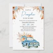 青い素朴水色かぼちゃのトラック赤ちゃんシャワー 招待状 (正面)