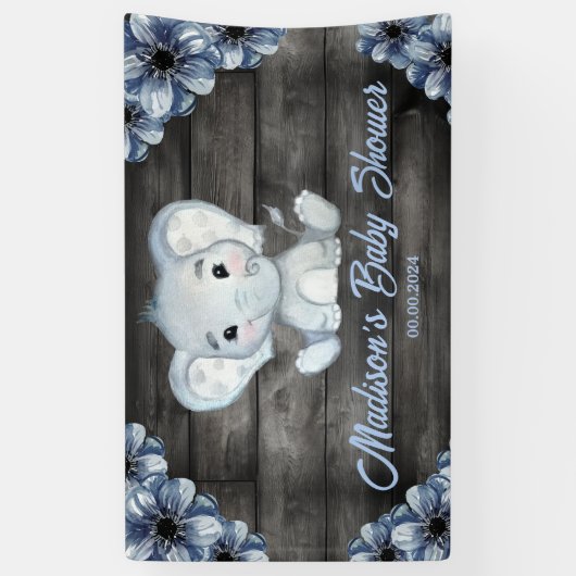 青い素朴男の子の象の背景ベビーシャワー 横断幕 (縦)