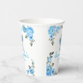 青い素朴男の子ゾウのテーブルのデコ赤ちゃんシャワー 紙コップ (右)