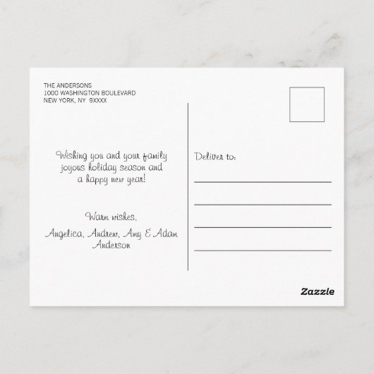 青い素朴白いクリスマストナカイ雪の冬 ポストカード (裏面)