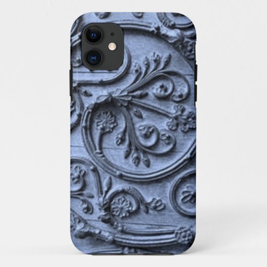青い素朴背景に木目のスクロールパターン Case-Mate iPhoneケース (裏面)