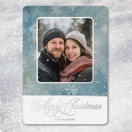 青い素朴雪の写真冬のクリスマス 箔シーズンカード