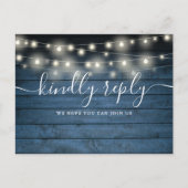 青い素朴String Lights曲要求RSVP インビテーションポストカード (正面)