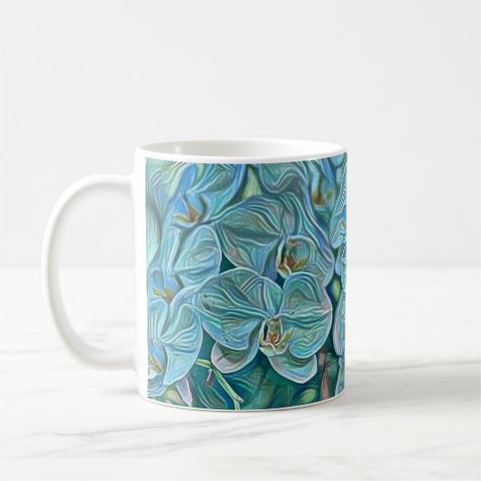 青い紫のかわいい蘭絵画の花 コーヒーマグカップ (左)