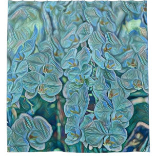 青い紫のかわいい蘭絵画の花 シャワーカーテン