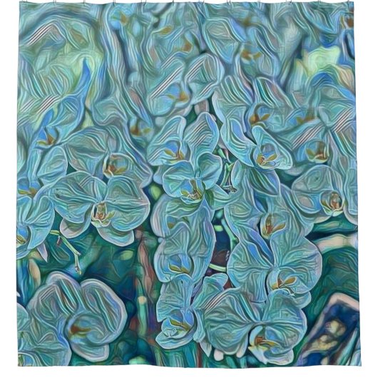 青い紫のかわいい蘭絵画の花 シャワーカーテン (正面)