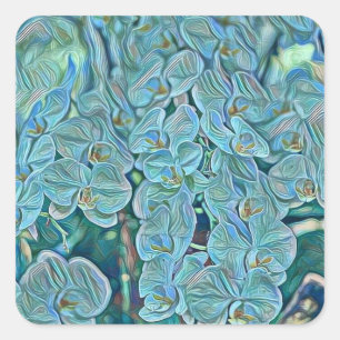 青い紫のかわいい蘭絵画の花 スクエアシール