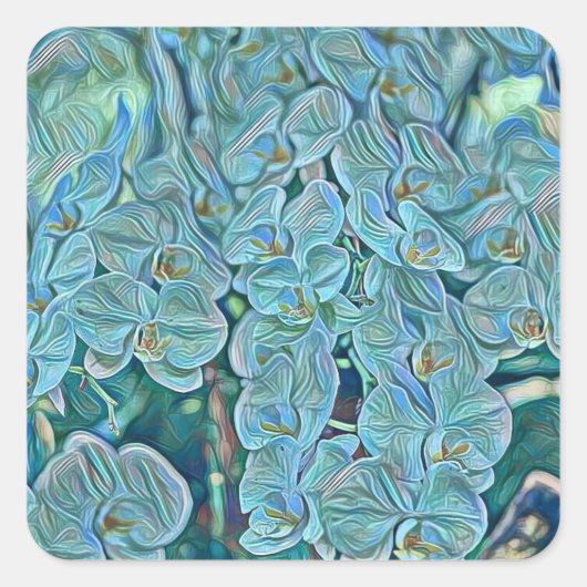 青い紫のかわいい蘭絵画の花 スクエアシール (正面)