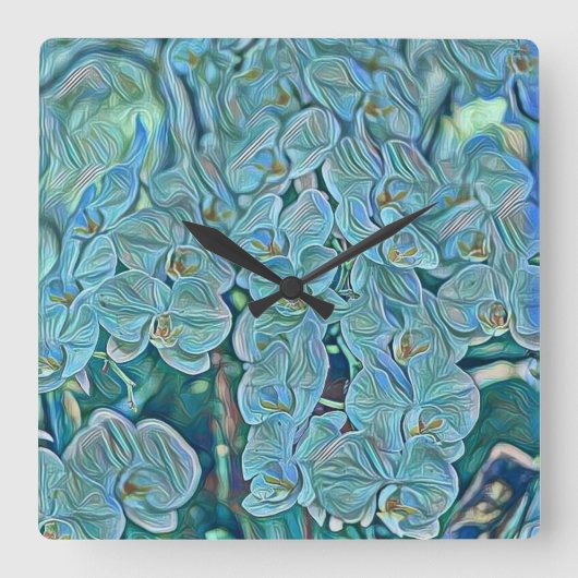 青い紫のかわいい蘭絵画の花 スクエア壁時計 (正面)
