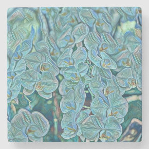 青い紫のかわいい蘭絵画の花 ストーンコースター