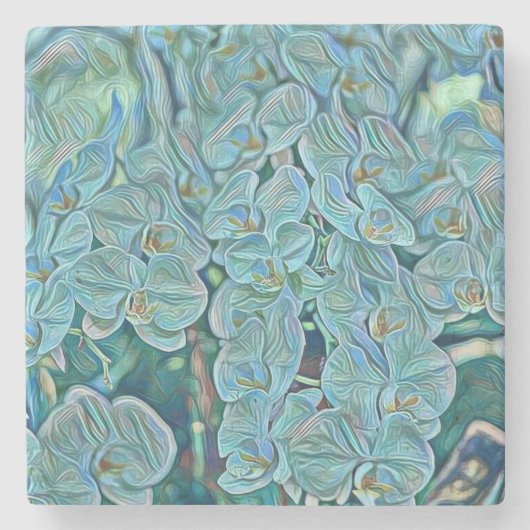 青い紫のかわいい蘭絵画の花 ストーンコースター (正面)