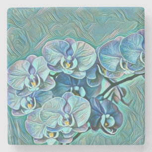 青い紫のかわいい蘭絵画の花 ストーンコースター