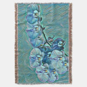 青い紫のかわいい蘭絵画の花 スローブランケット (正面縦)