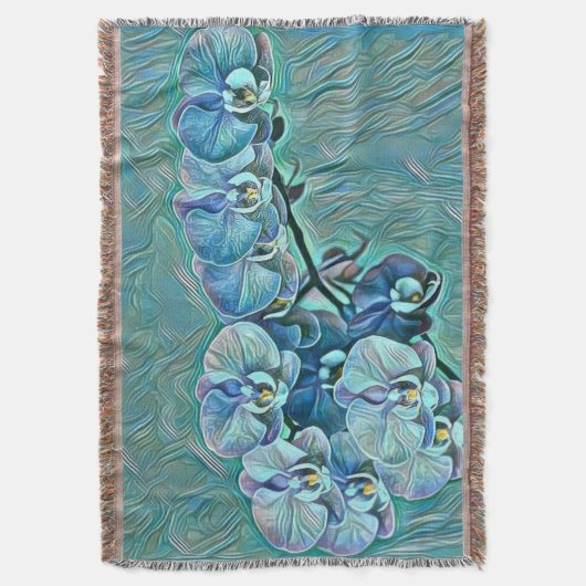 青い紫のかわいい蘭絵画の花 スローブランケット (正面縦)