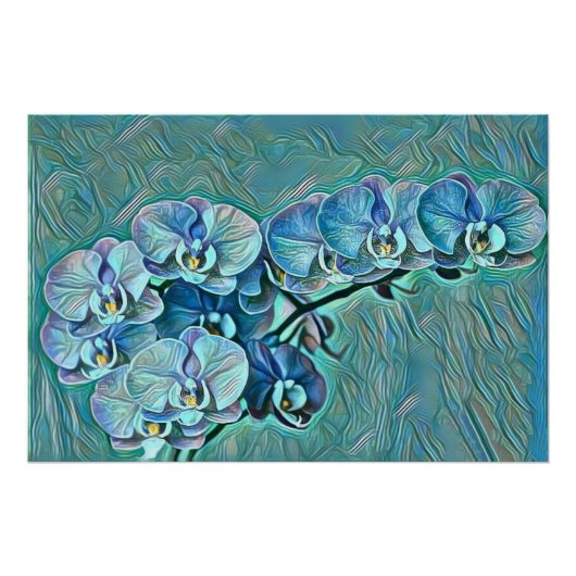 青い紫のかわいい蘭絵画の花 ポスター (正面)