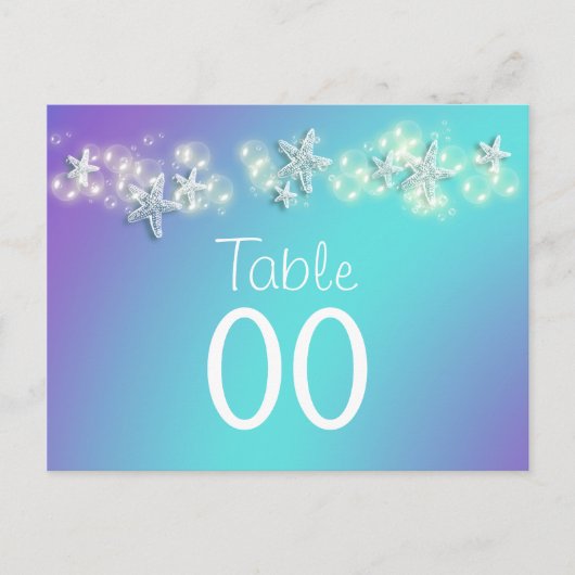 青い紫のビーチヒトデのテーブル番号 ポストカード (正面)