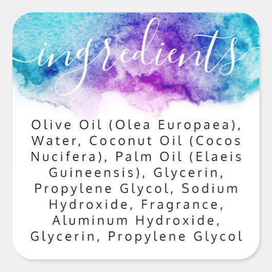 青い紫の水の色の絵を描原料リストラベル スクエアシール (正面)