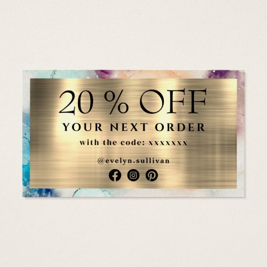 青い紫の水の色感謝していお客様の割引カード (裏面)