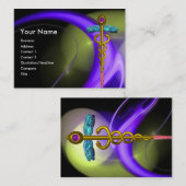 青い紫の緑のフラクタル渦巻きの金ゴールド 名刺 (正面/裏面)