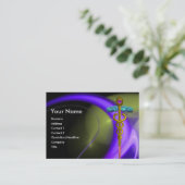 青い紫の緑のフラクタル渦巻きの金ゴールド 名刺 (スタンド正面)