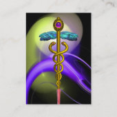 青い紫の緑のフラクタル渦巻きの金ゴールド 名刺 (裏面)