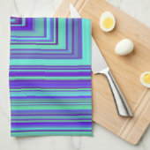 青い紫の緑の四角形ジオメトリアート キッチンタオル (四つ折り)