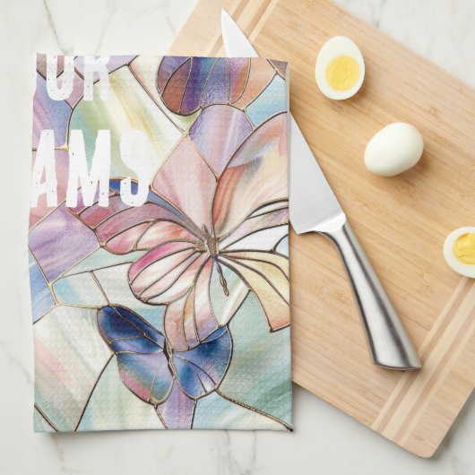 青い紫の蝶 キッチンタオル (四つ折り)