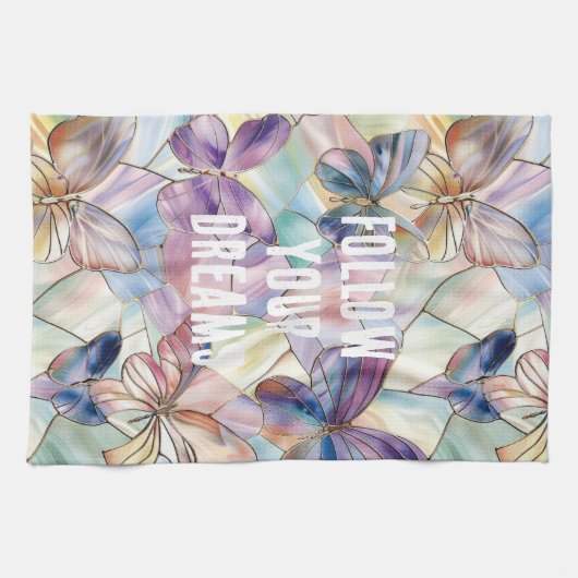 青い紫の蝶 キッチンタオル (横)