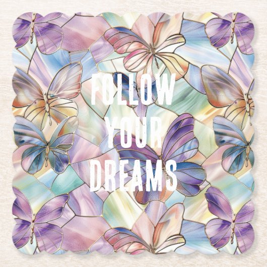 青い紫の蝶 ペーパーコースター (正面)