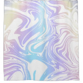 青い紫の黄色のグラデーションと白の渦巻きレトロ シャワーカーテン (正面)