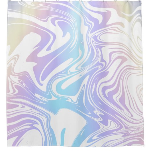 青い紫の黄色のグラデーションと白の渦巻きレトロ シャワーカーテン (正面)